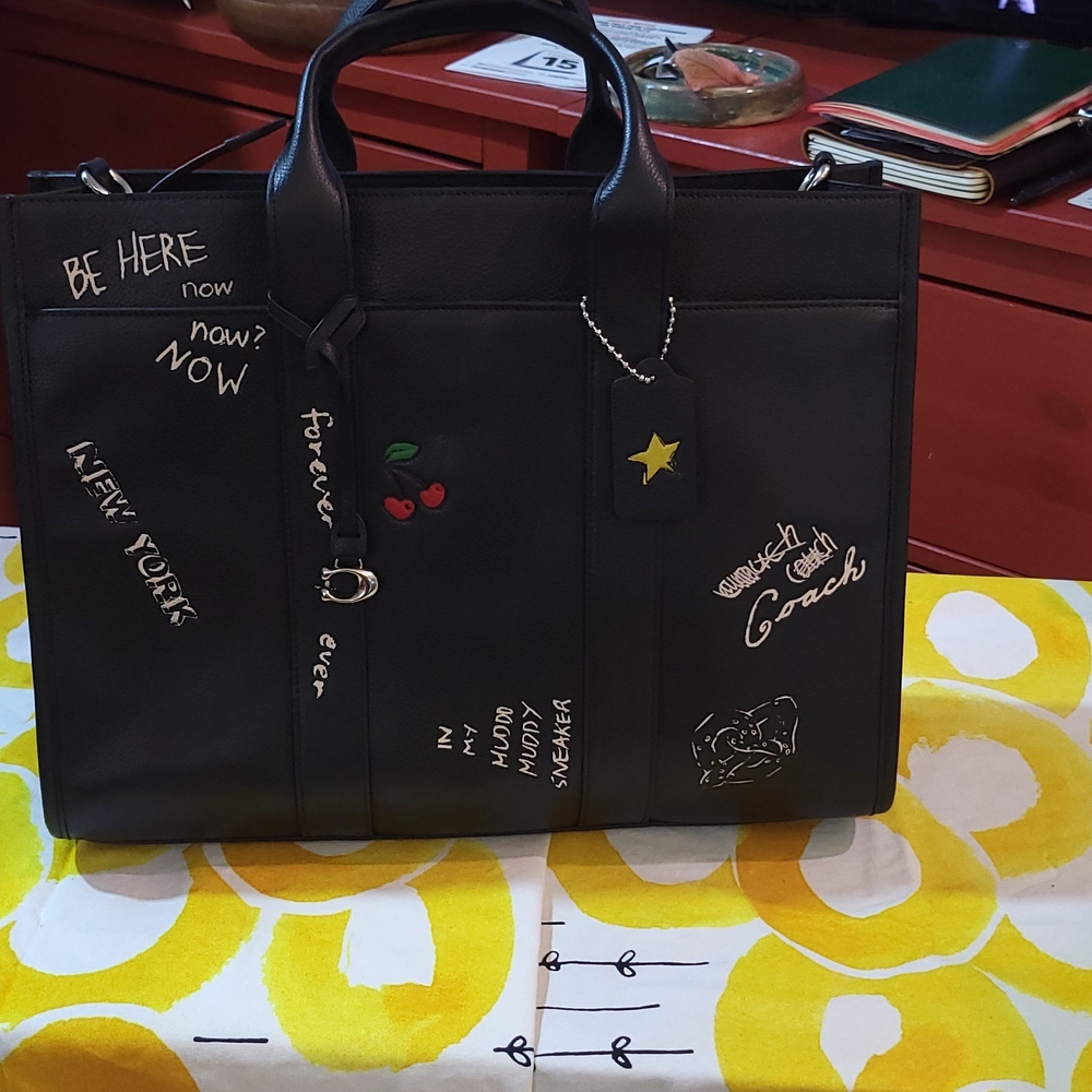 Coach Black Men's Wesley Sketch Print Briefcase